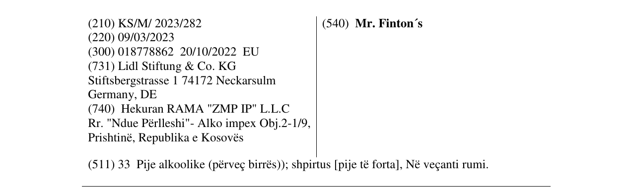 Zëri i markës Mr. Finton´s në buletin
