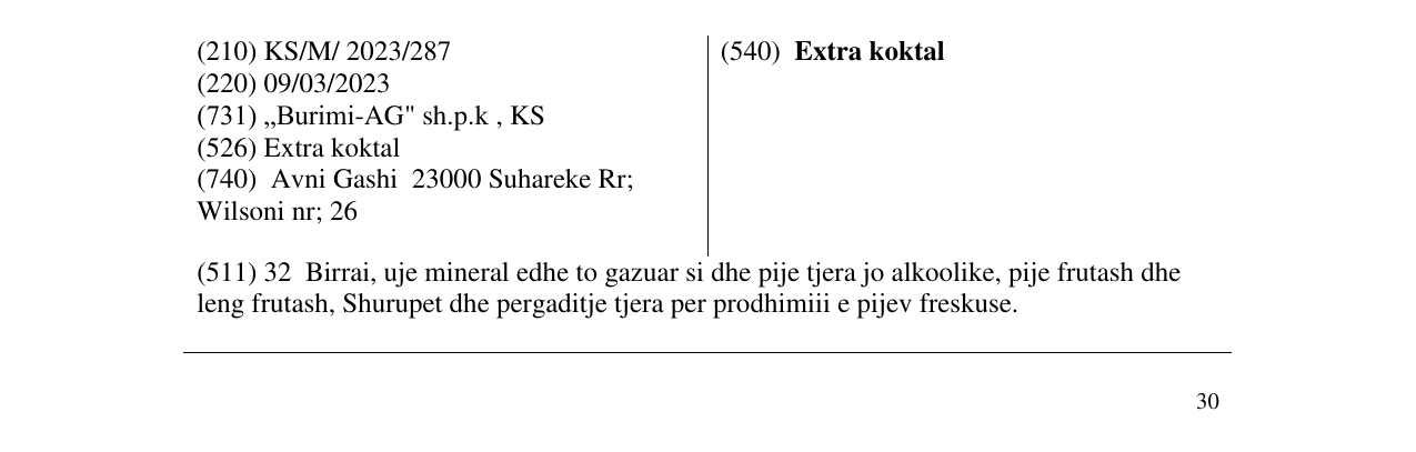 Zëri i markës Extra koktal në buletin