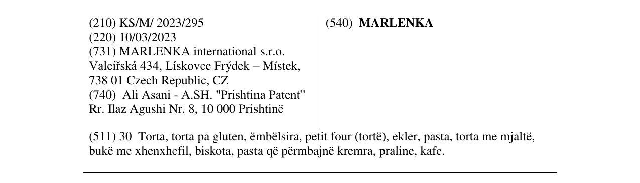 Zëri i markës MARLENKA në buletin