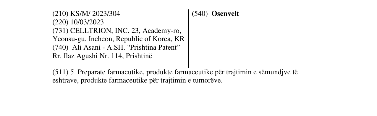 Zëri i markës Osenvelt në buletin