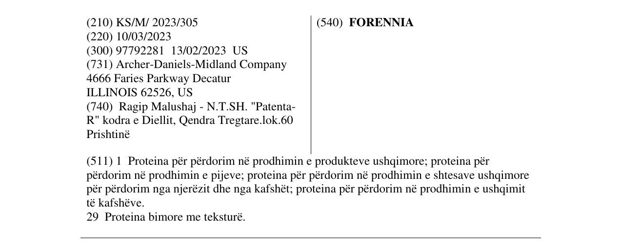 Zëri i markës FORENNIA në buletin
