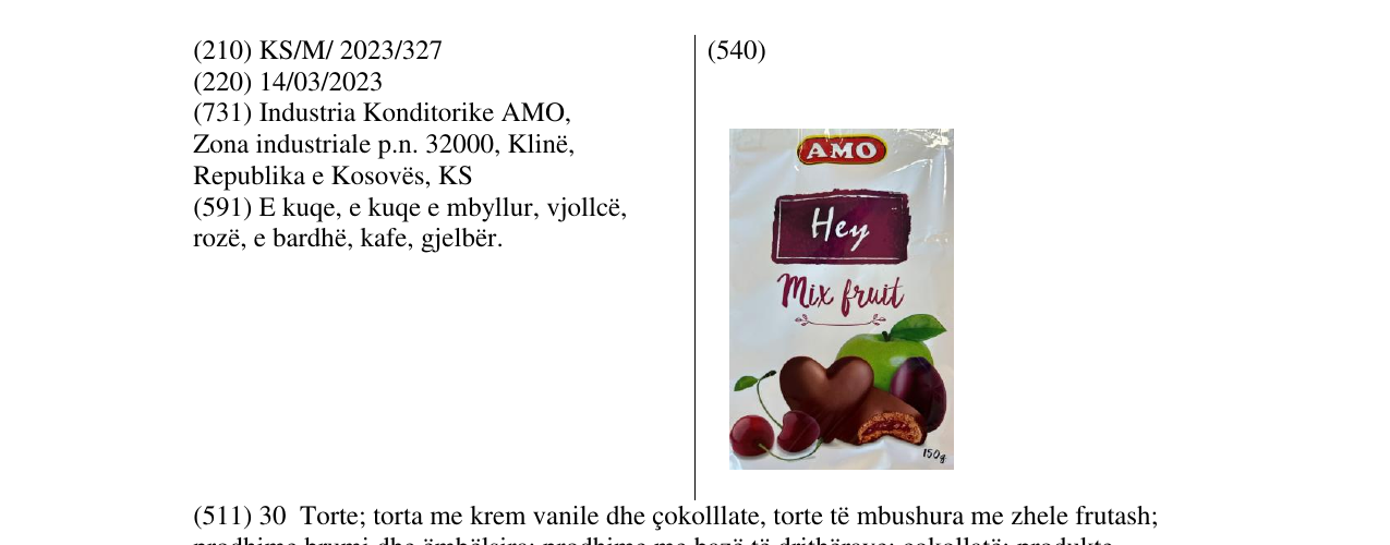 AMO HEY markasının bültendeki kaydı