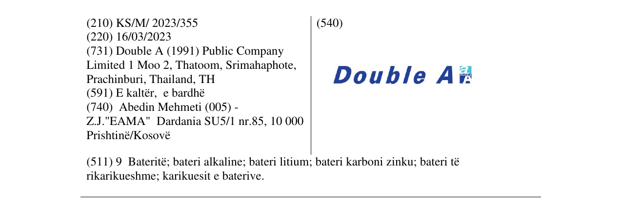 Zëri i markës Double A në buletin