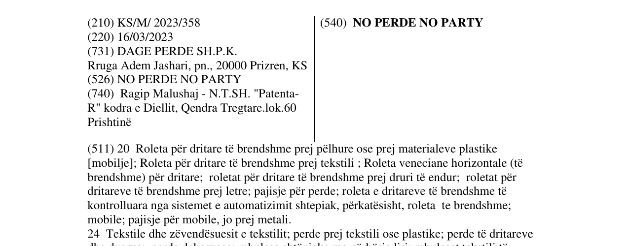 Zëri i markës NO PERDE NO PARTY në buletin