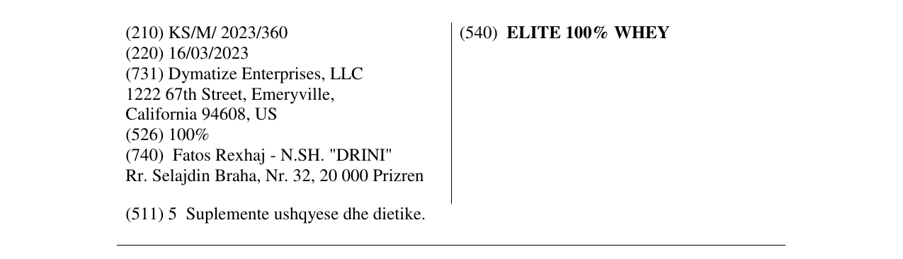 Zëri i markës ELITE 100% WHEY në buletin