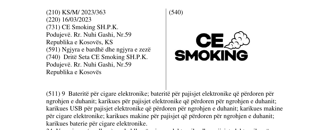Zëri i markës CE SMOKING në buletin