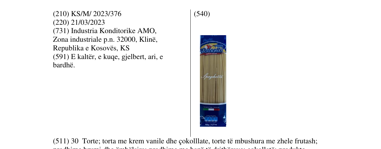 Zëri i markës PASTA DPLCETTO në buletin