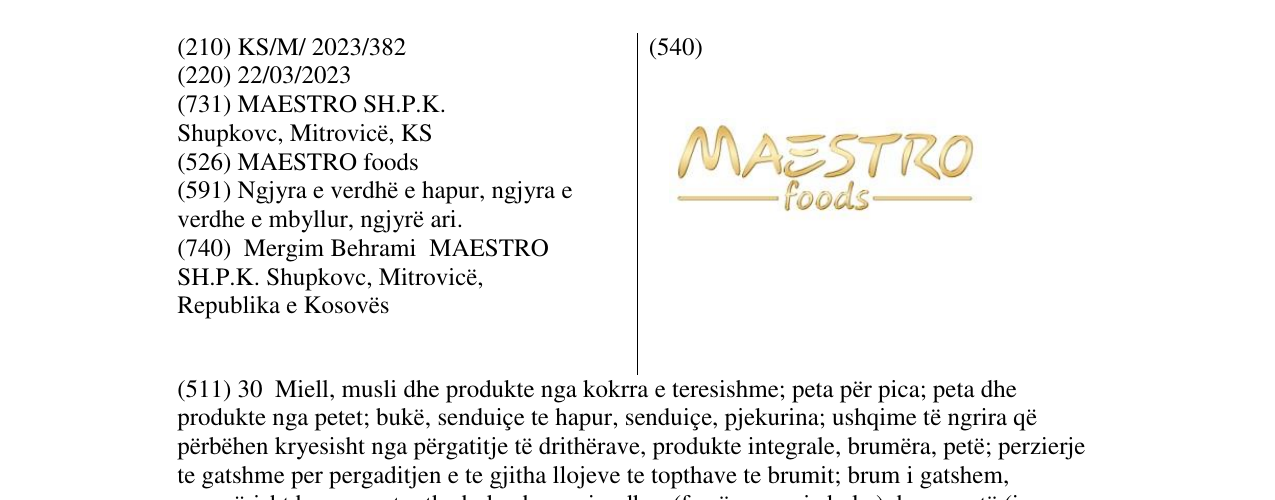 Zëri i markës MAESTRO foods në buletin