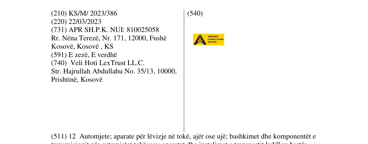 Zëri i markës ASISTENCE E PERGJITHSHME RRUGORE në buletin