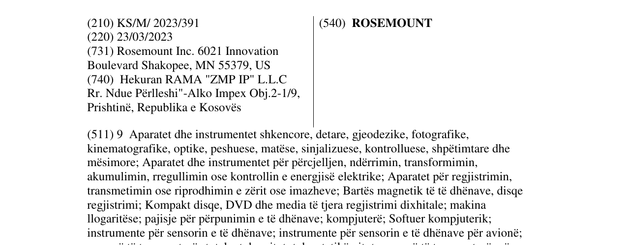 Zëri i markës ROSEMOUNT në buletin