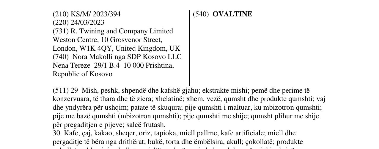 Zëri i markës OVALTINE në buletin