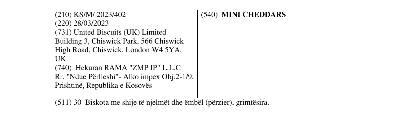 Zëri i markës MINI CHEDDARS në buletin