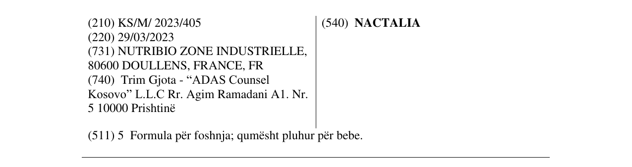 Zëri i markës NACTALIA në buletin
