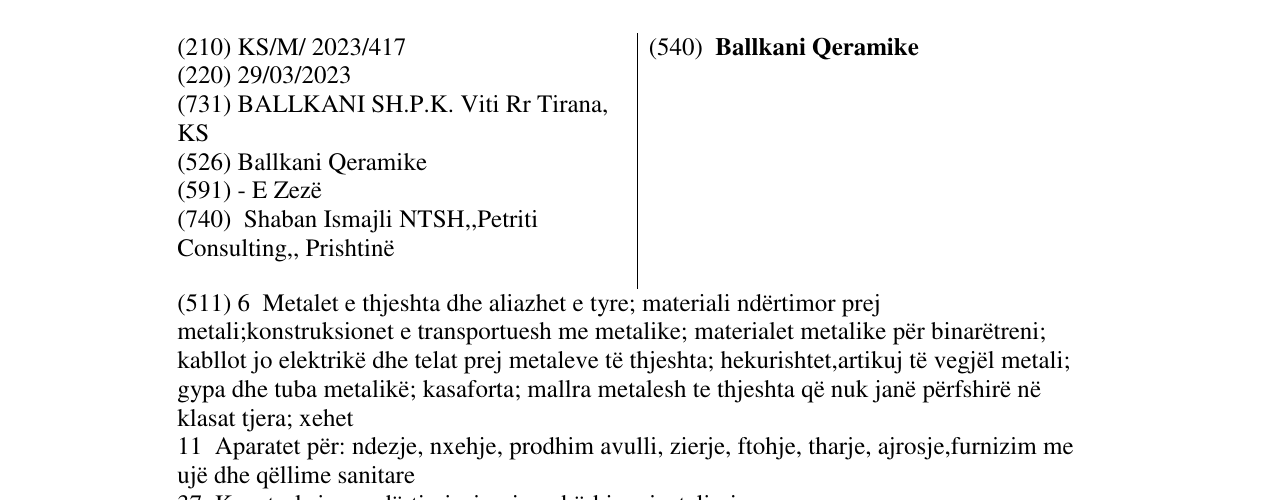 Zëri i markës Ballkani Qeramike në buletin