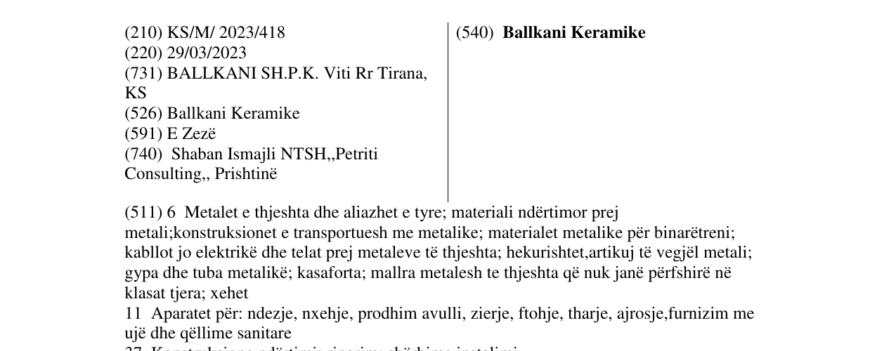 Zëri i markës Ballkani Keramike në buletin