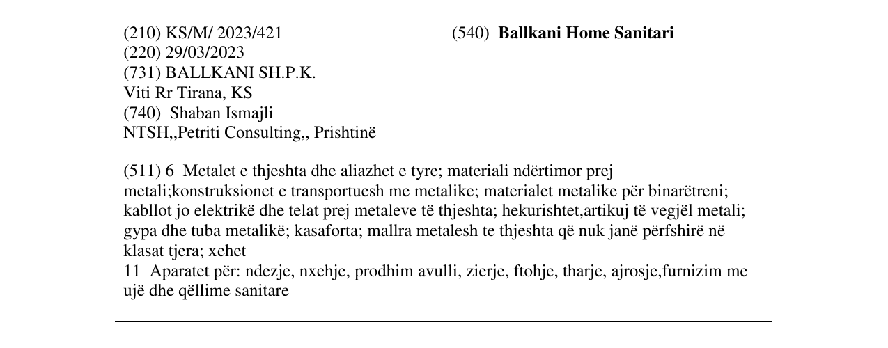 Zëri i markës Ballkani Home Sanitari në buletin