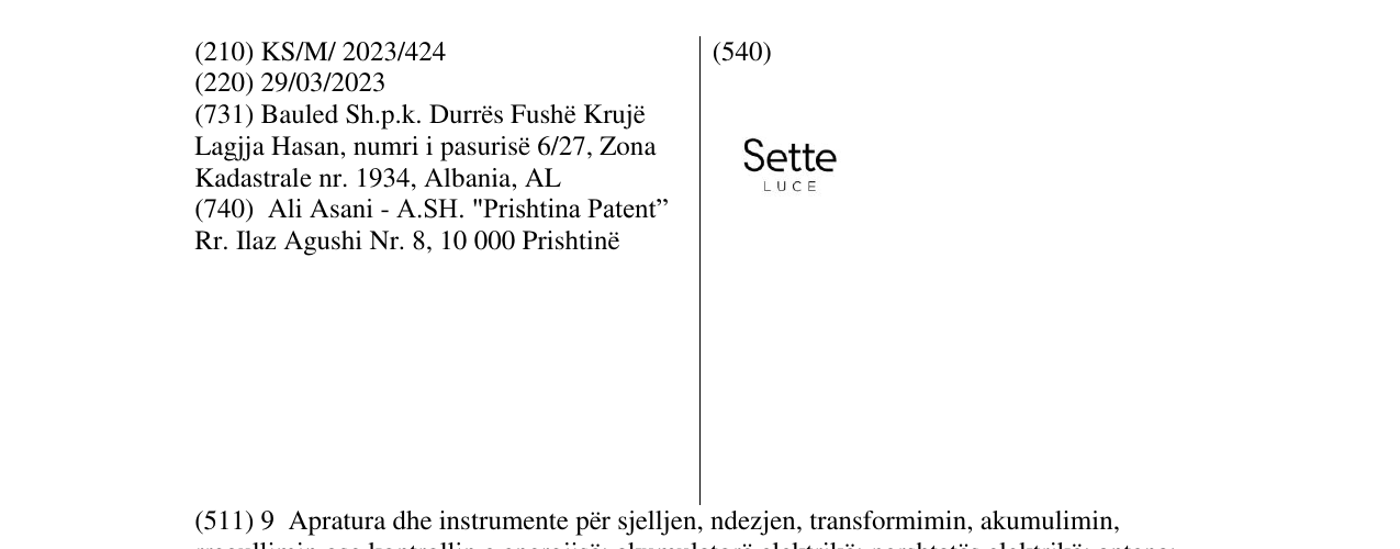 Zëri i markës Sette në buletin