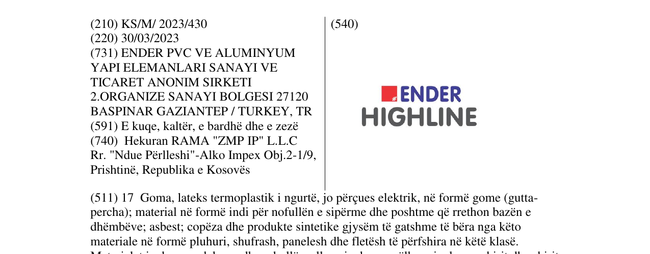 Zëri i markës ENDER HIGHLINE në buletin