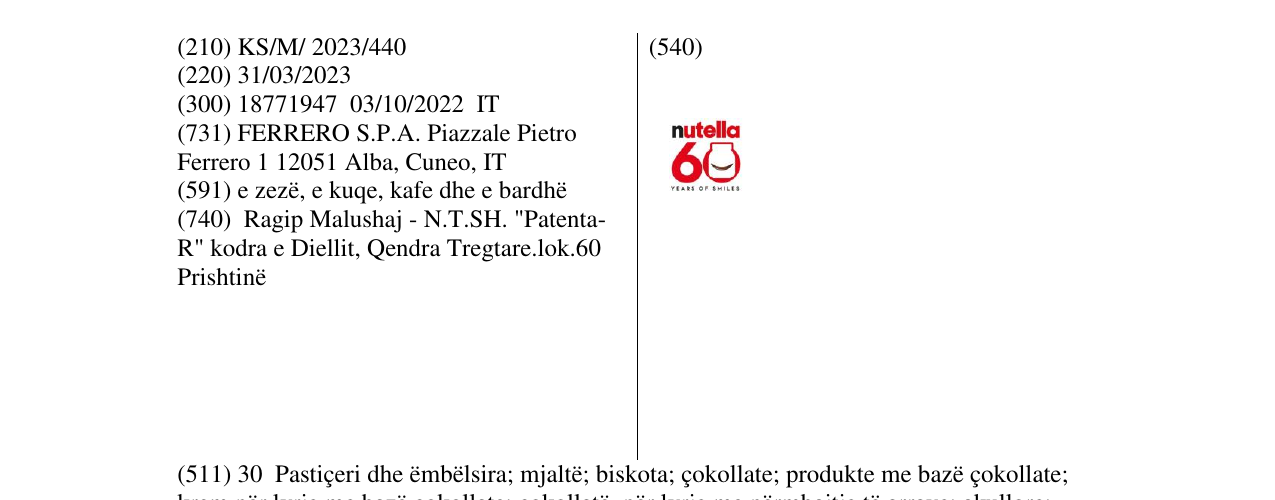 Zëri i markës NUTELLA në buletin