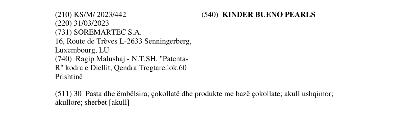 Zëri i markës KINDER BUENO PEARLS në buletin