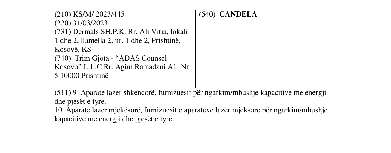 Zëri i markës CANDELA në buletin