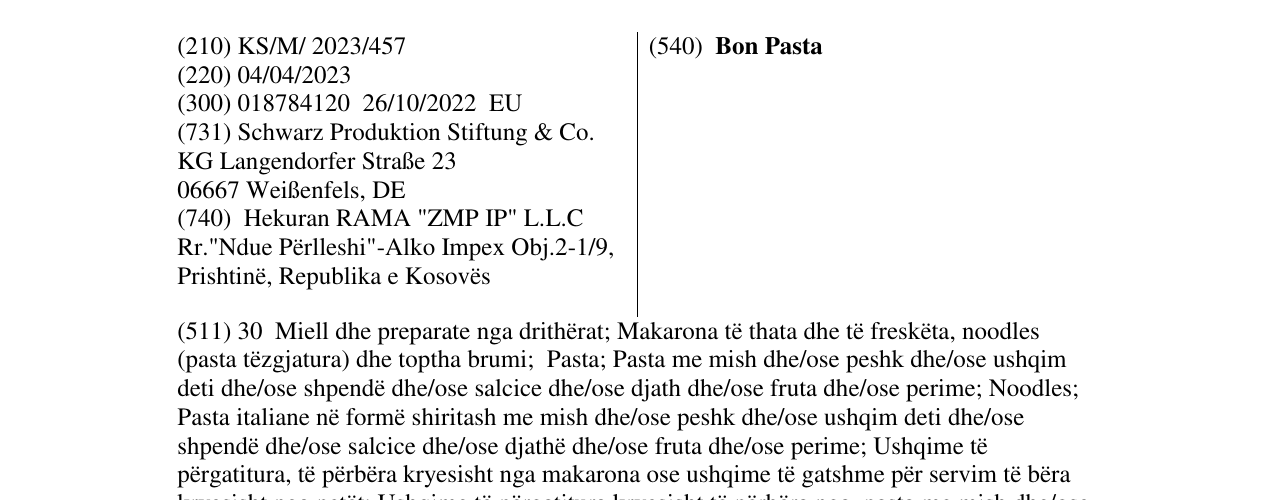 Zëri i markës Bon Pasta në buletin