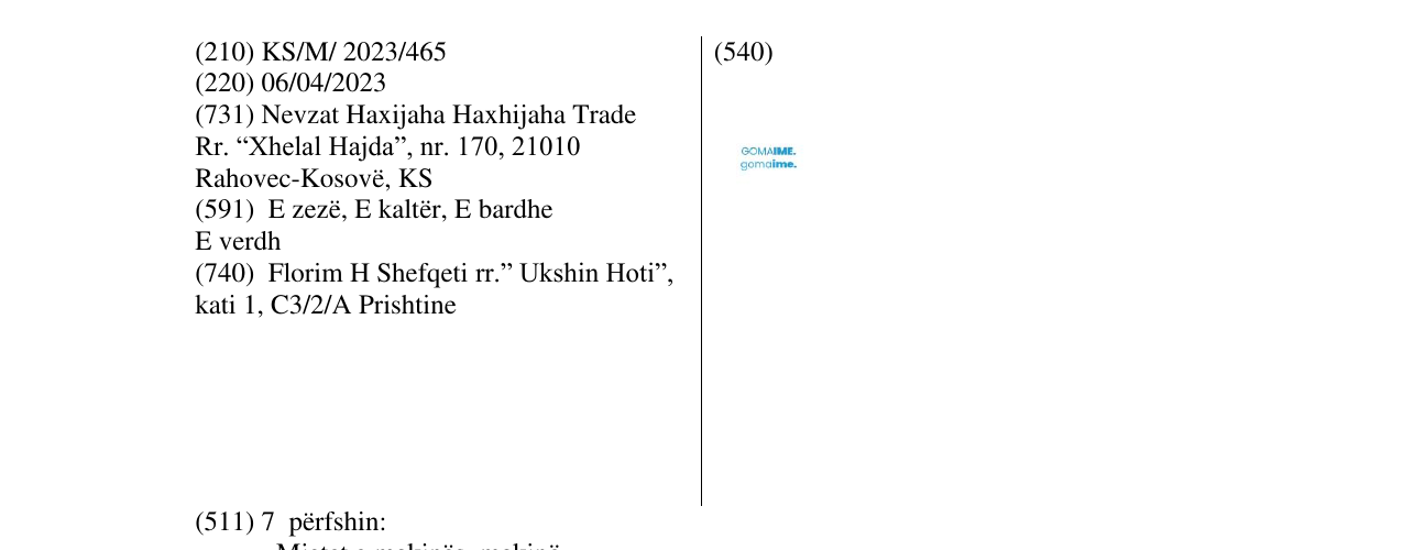 Zëri i markës GOMA IME në buletin