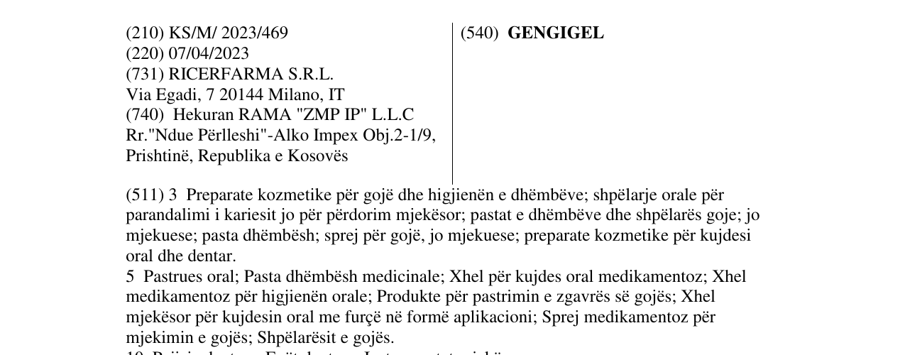 Zëri i markës GENGIGEL në buletin