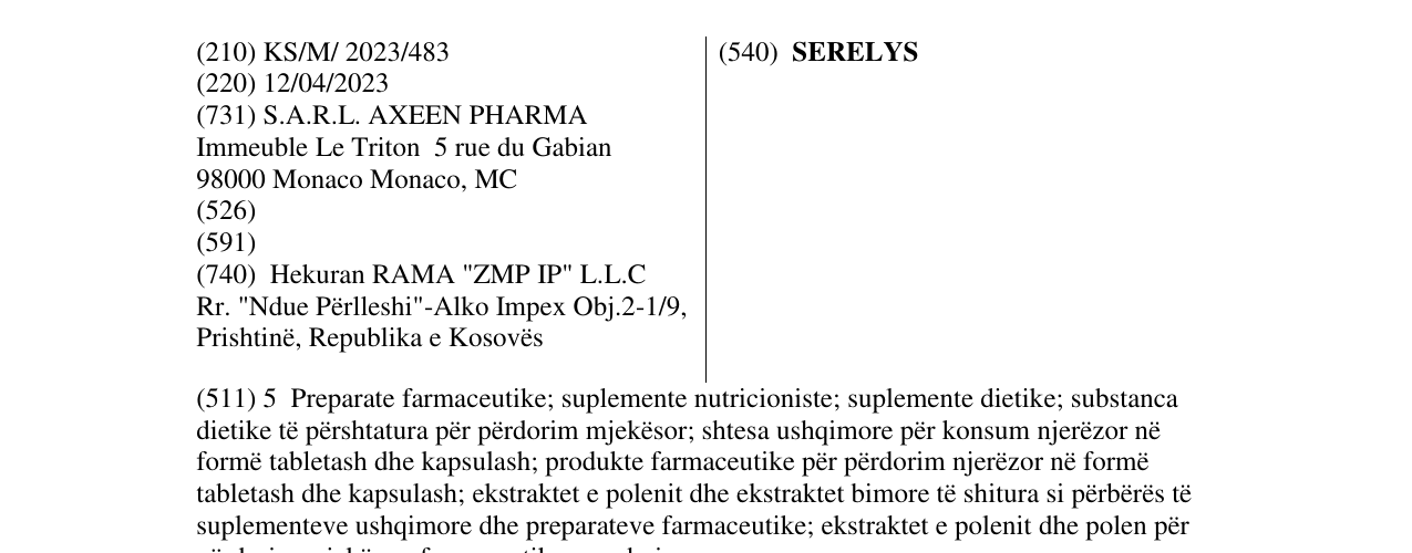 Zëri i markës SERELYS në buletin