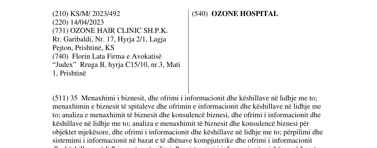 Zëri i markës OZONE HOSPITAL në buletin