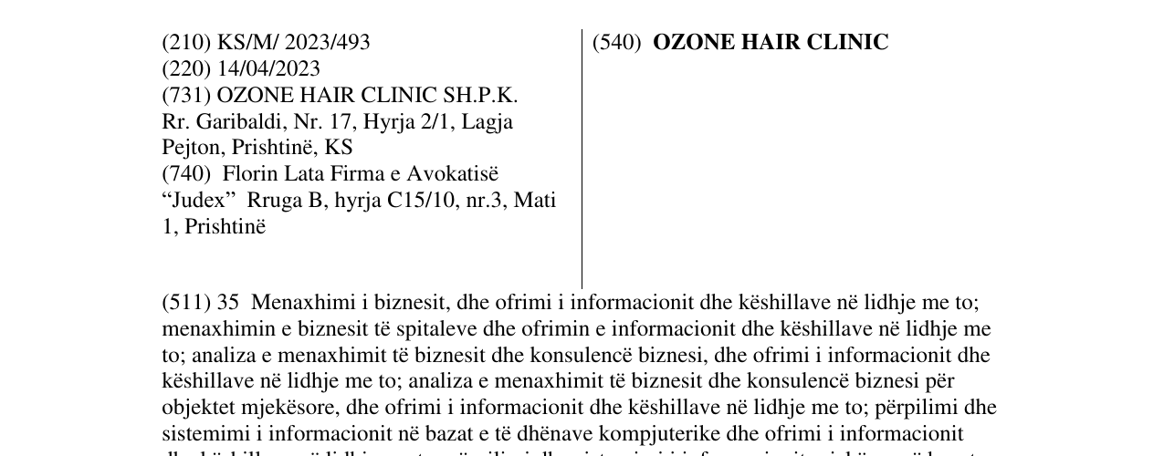 Zëri i markës OZONE HAIR CLINIC në buletin