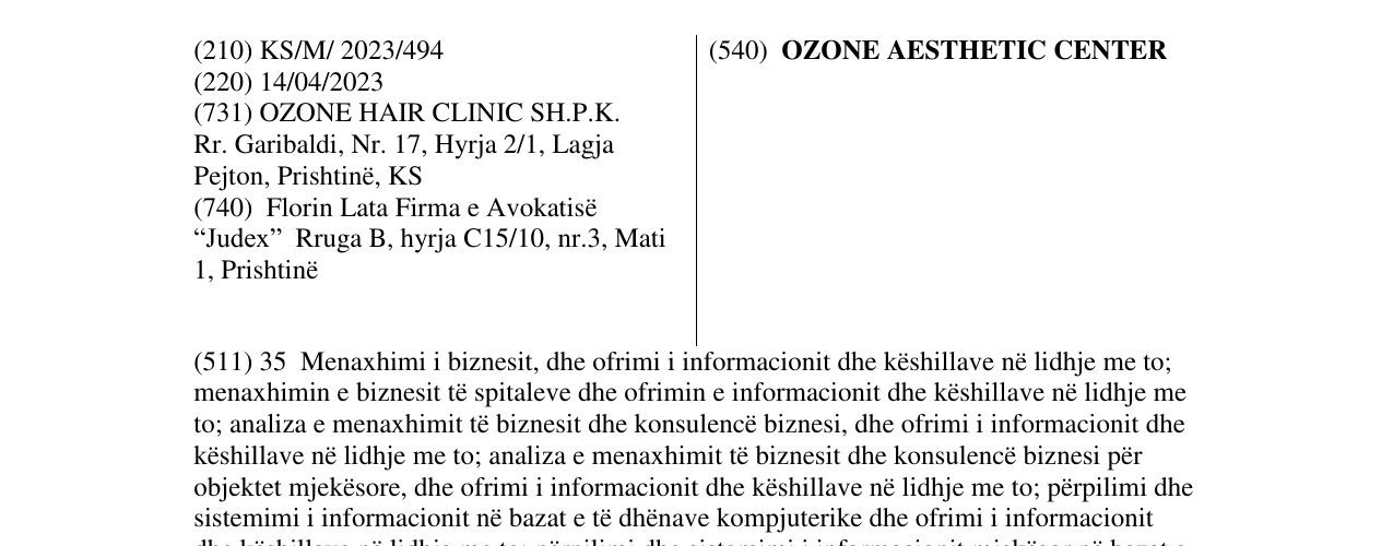 Zëri i markës OZONE AESTHETIC CENTER në buletin