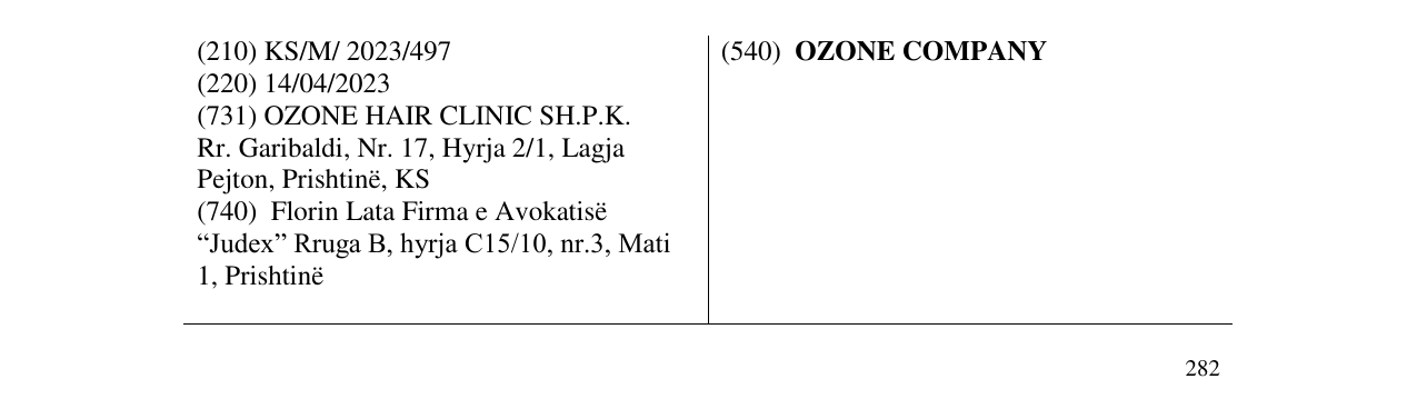 Zëri i markës OZONE COMPANY në buletin