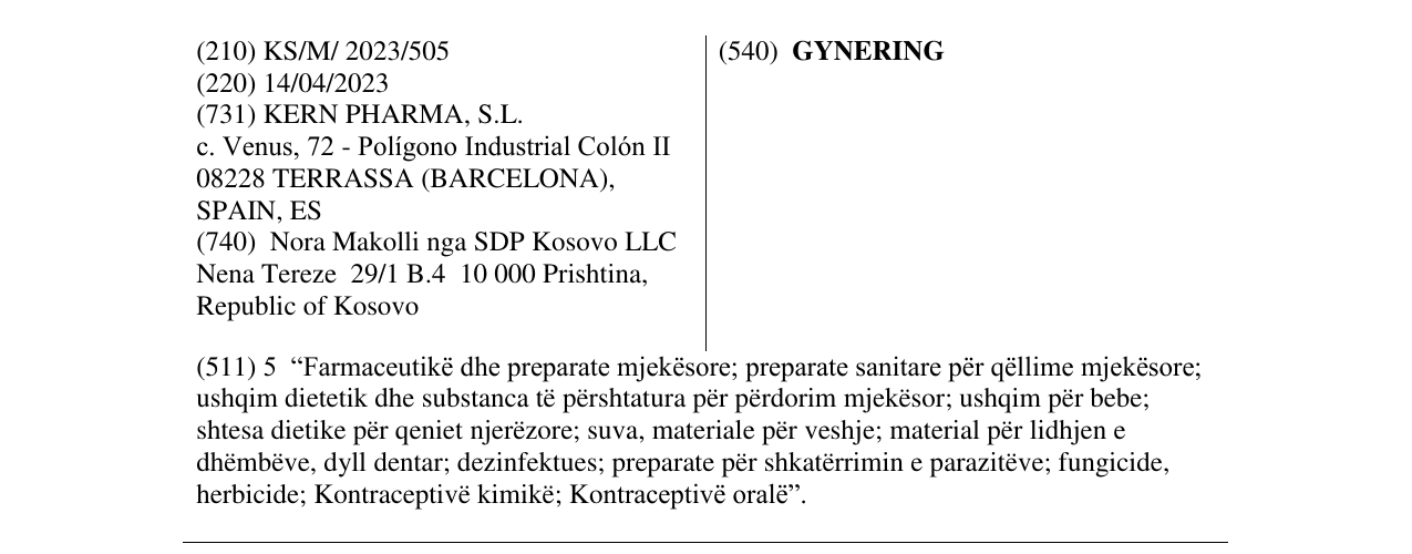 Zëri i markës GYNERING në buletin