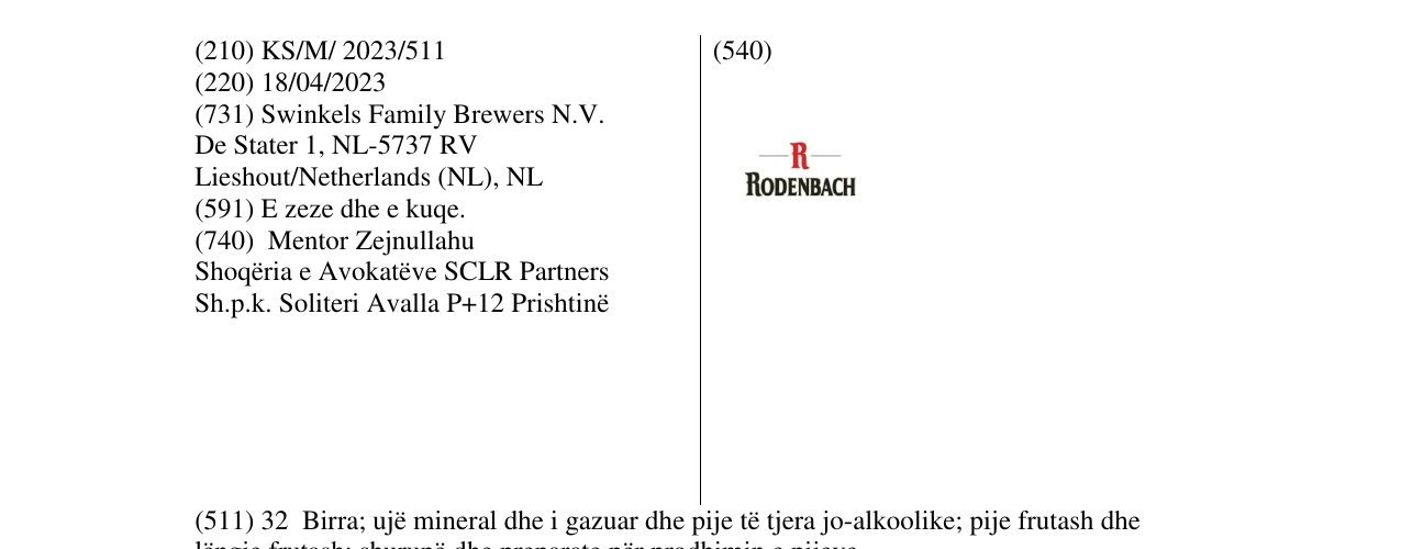 Zëri i markës RODENBACH në buletin