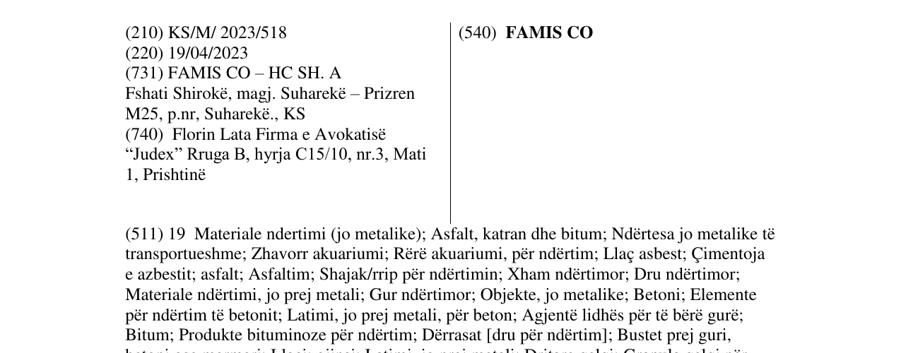 Zëri i markës FAMIS CO në buletin