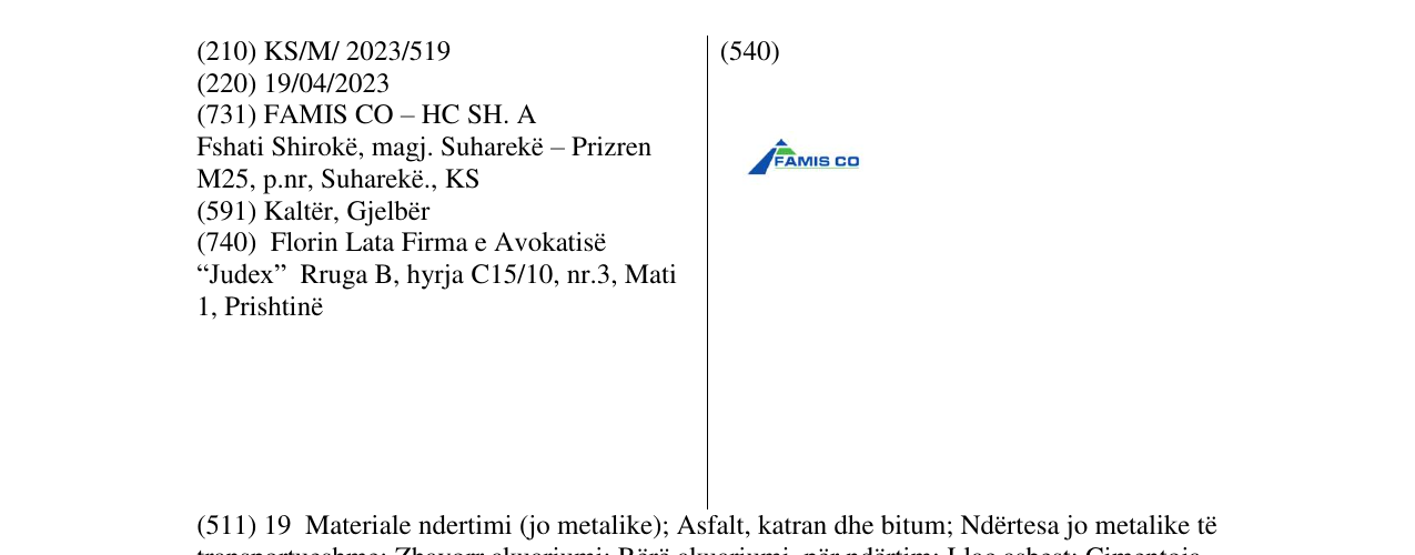 Zëri i markës FAMIS CO në buletin