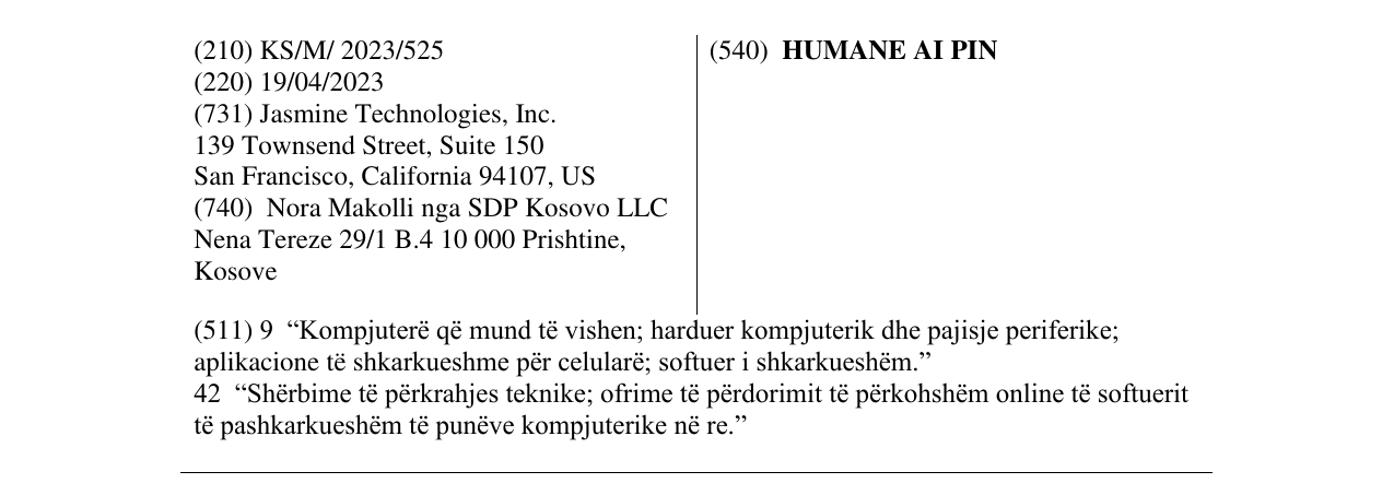 Zëri i markës HUMANE AI PIN në buletin