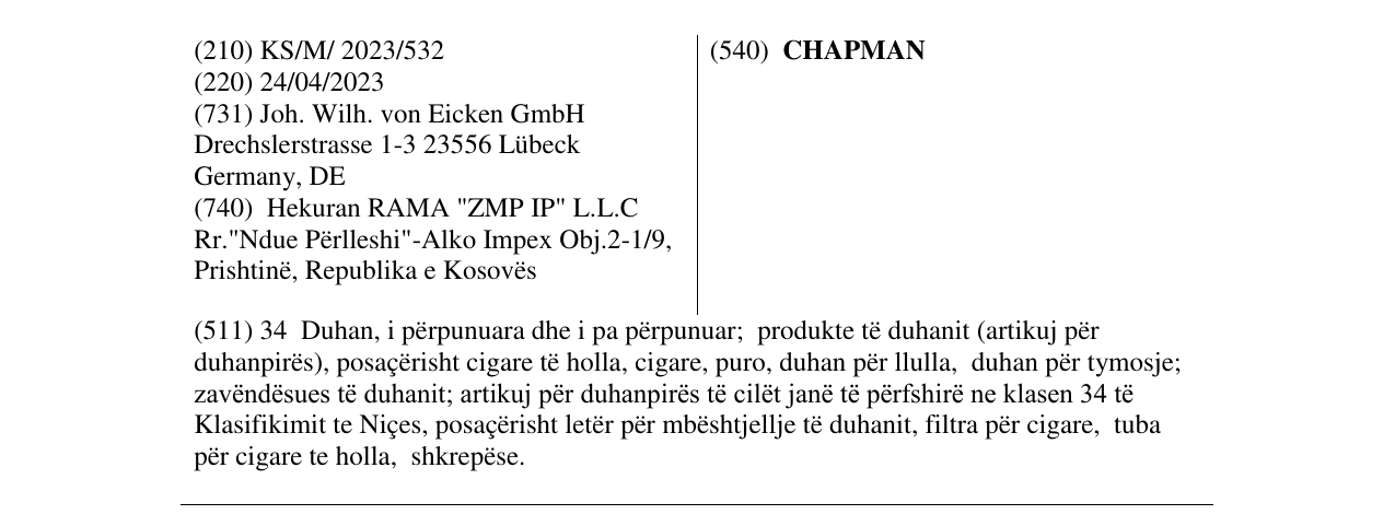 Zëri i markës CHAPMAN në buletin