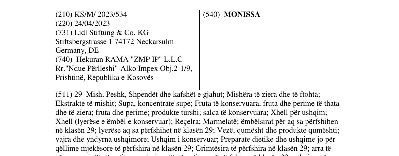 Zëri i markës MONISSA në buletin