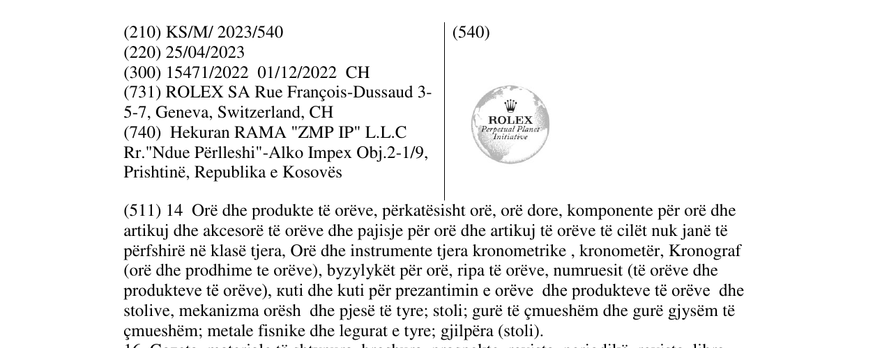Zëri i markës ROLEX në buletin