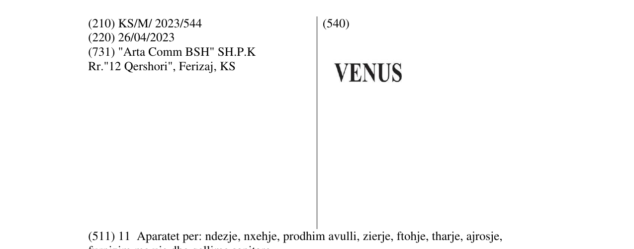 Zëri i markës VENUS në buletin
