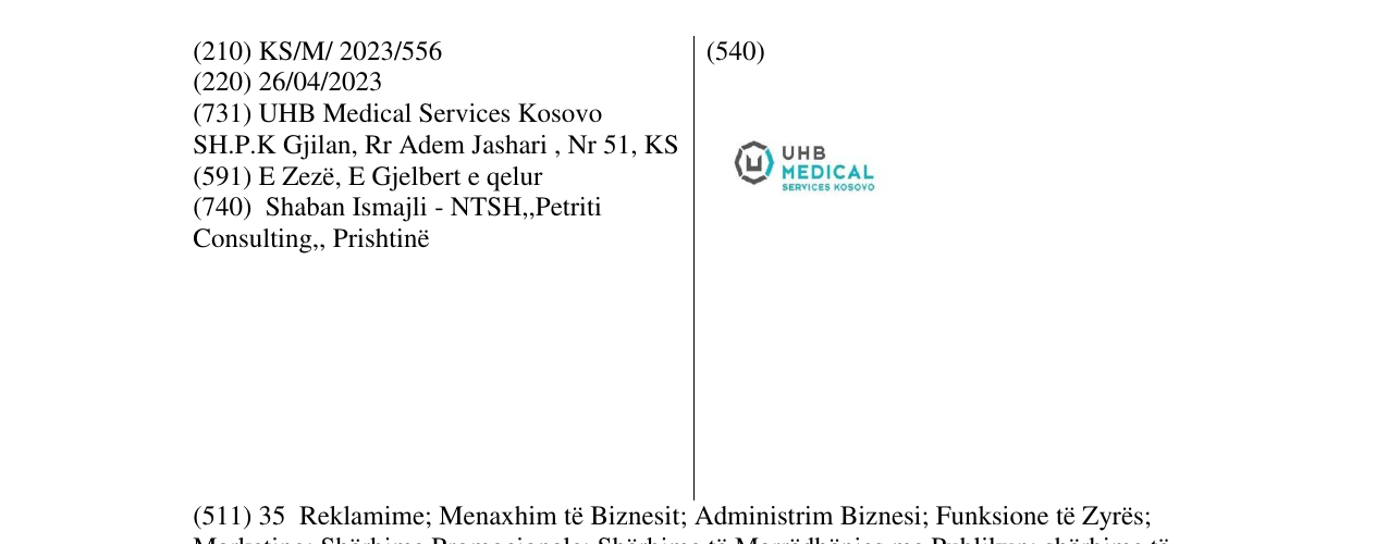 Zëri i markës UHB MEDICAL SERVICES KOSOVO në buletin