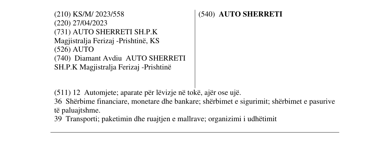 Zëri i markës AUTO SHERRETI në buletin