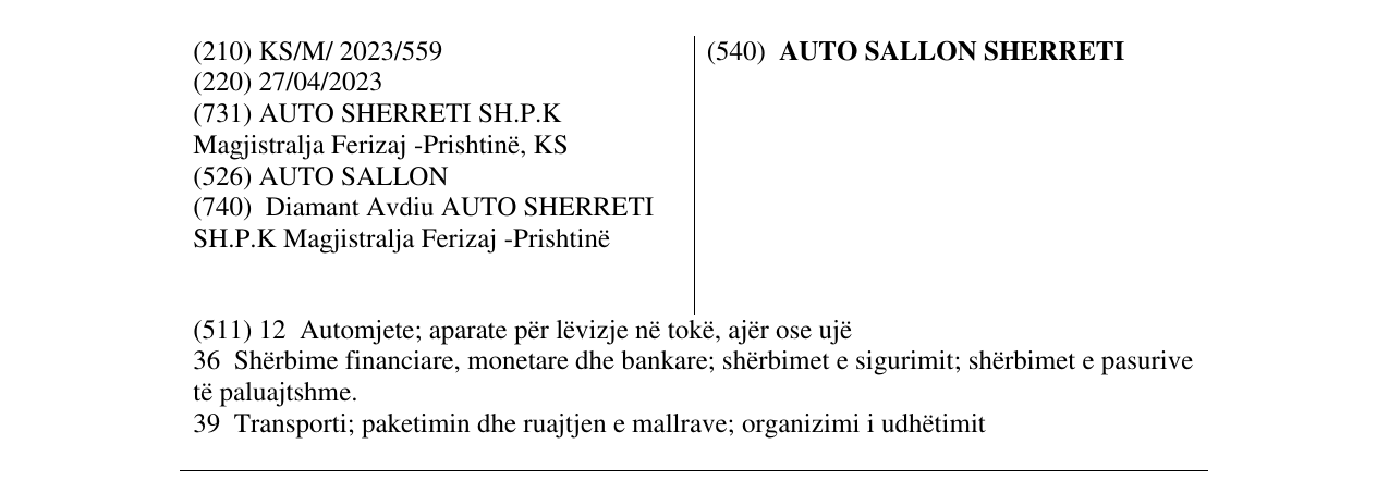 Zëri i markës AUTO SALLON SHERRETI në buletin