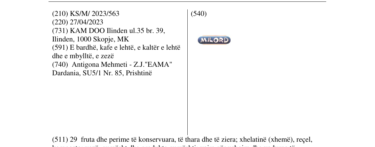 Zëri i markës MILORD në buletin
