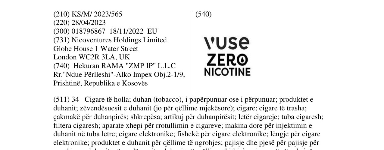 Zëri i markës vuse zero nicotine në buletin