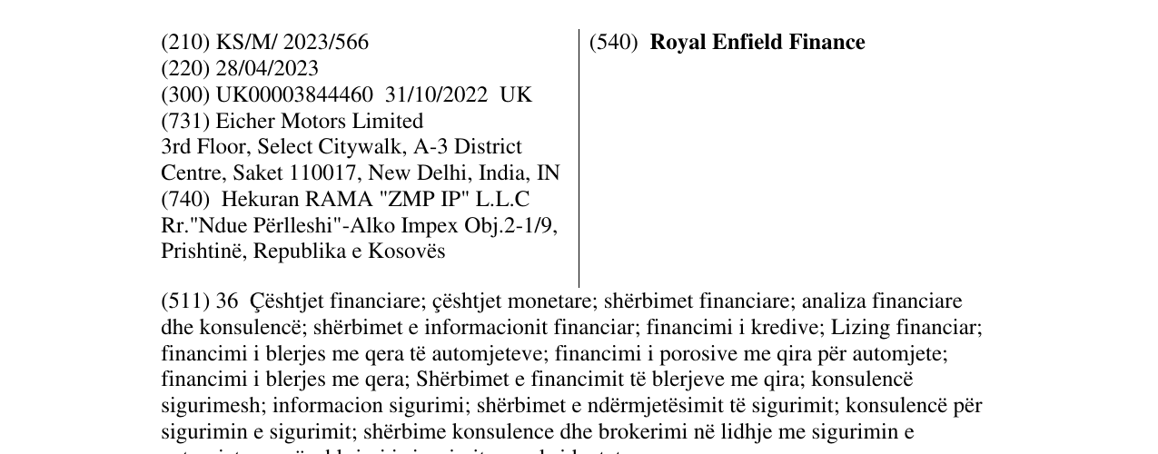 Zëri i markës Royal Enfield Finance në buletin