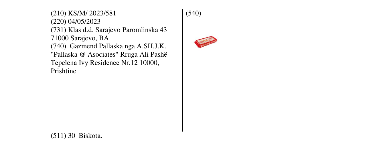 Zëri i markës Bosanski Llokum në buletin