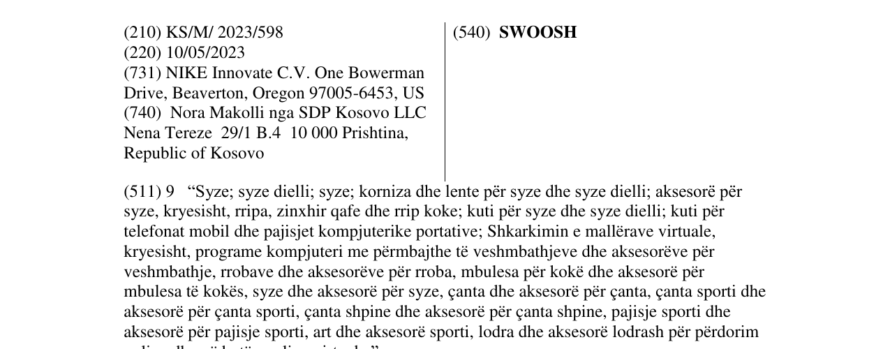 Zëri i markës SWOOSH në buletin